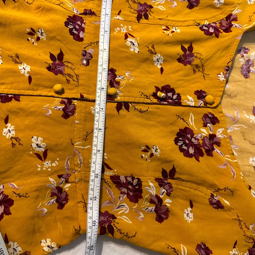 Purple and yellow floral low cut long sleeve blouse - Picture 7 of 10